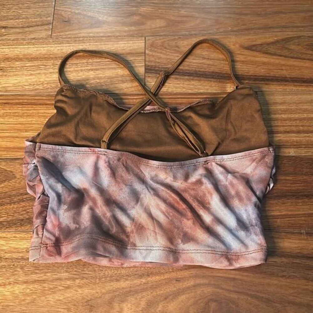 SHEIN earthy brown ruched tie dye crop top with Cris cross back medium - Picture 3 of 6